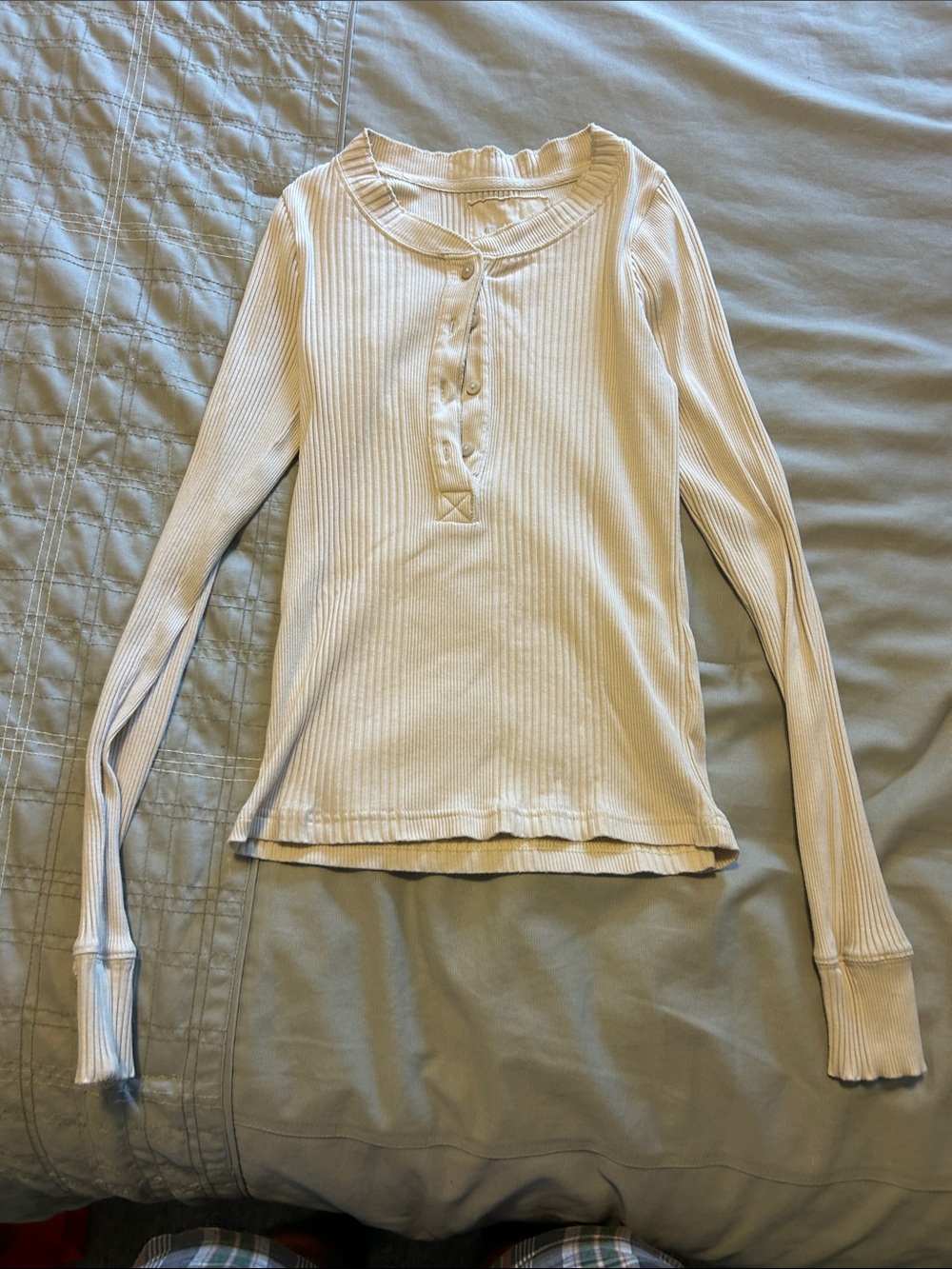 aerie Ribbed Henley Long-Sleeve Top in Cream